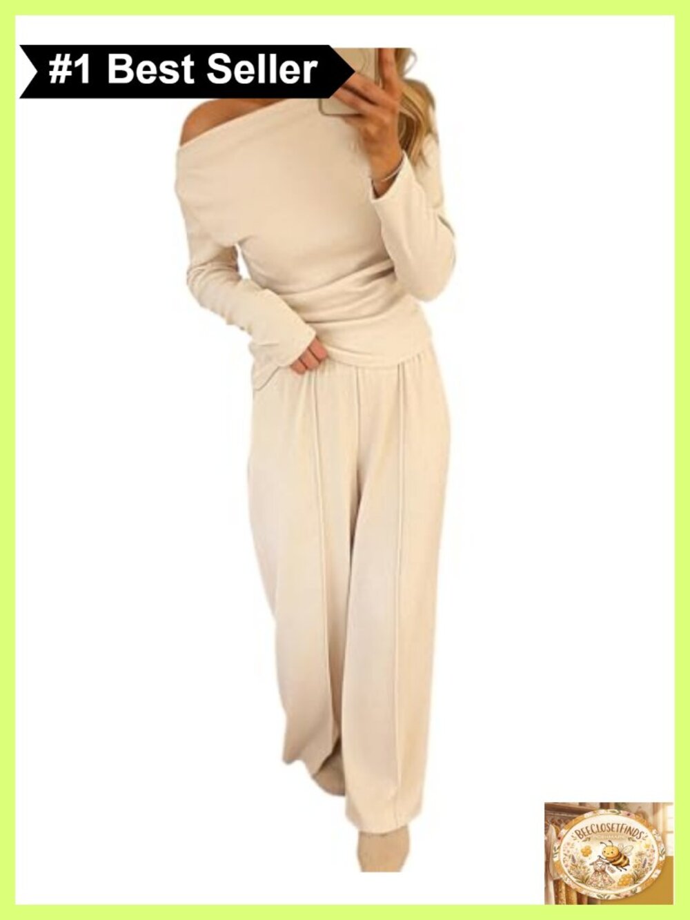Women's 2 Piece Ribbed Knit Lounge Set Off Shoulder Top Wide Leg Pants